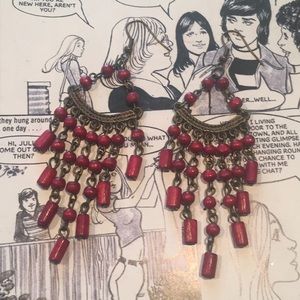 All Saints Brass earrings crimson red wooden beads